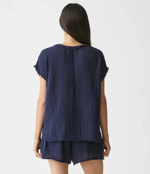 Michael Stars Draya Gauze V-Neck Top- Tops, Blouses & Shirts