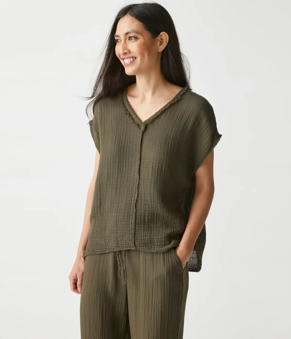 Michael Stars Draya Gauze V-Neck Top- Tops, Blouses & Shirts