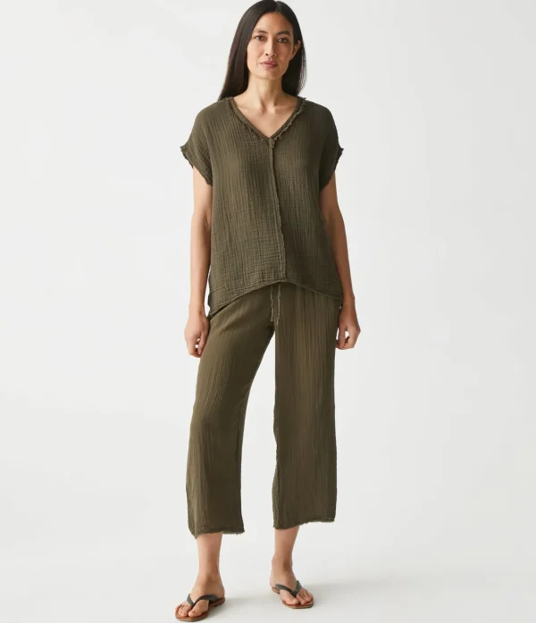 Michael Stars Draya Gauze V-Neck Top- Tops, Blouses & Shirts