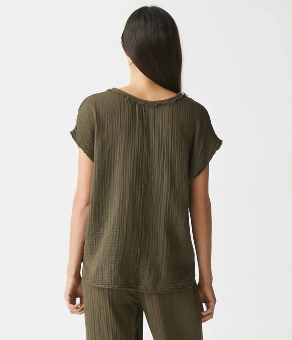 Michael Stars Draya Gauze V-Neck Top- Tops, Blouses & Shirts