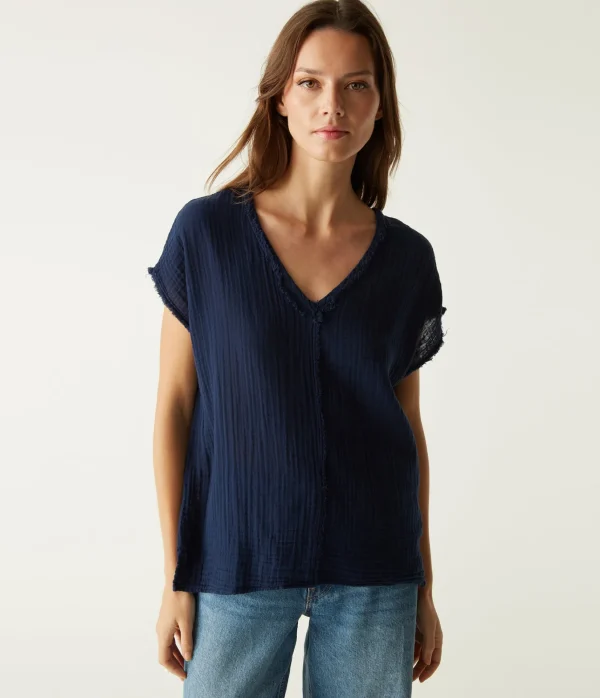 Michael Stars Draya Gauze V-Neck Top- Tops, Blouses & Shirts