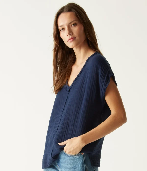 Michael Stars Draya Gauze V-Neck Top- Tops, Blouses & Shirts
