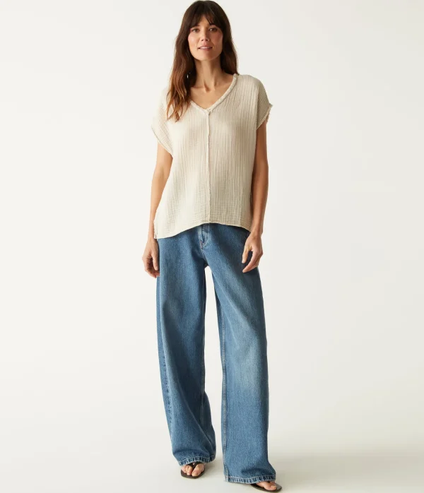 Michael Stars Draya Gauze V-Neck Top- Tops, Blouses & Shirts