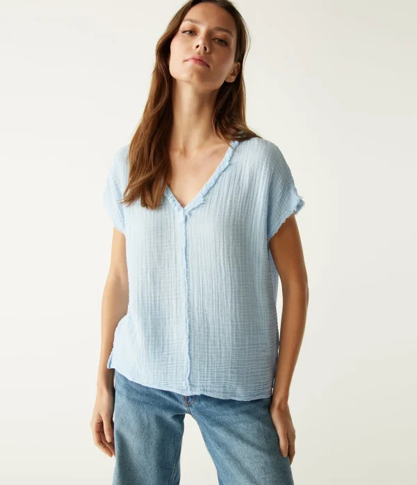 Michael Stars Draya Gauze V-Neck Top- Tops, Blouses & Shirts