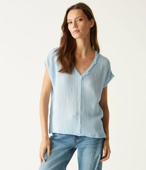 Michael Stars Draya Gauze V-Neck Top- Tops, Blouses & Shirts