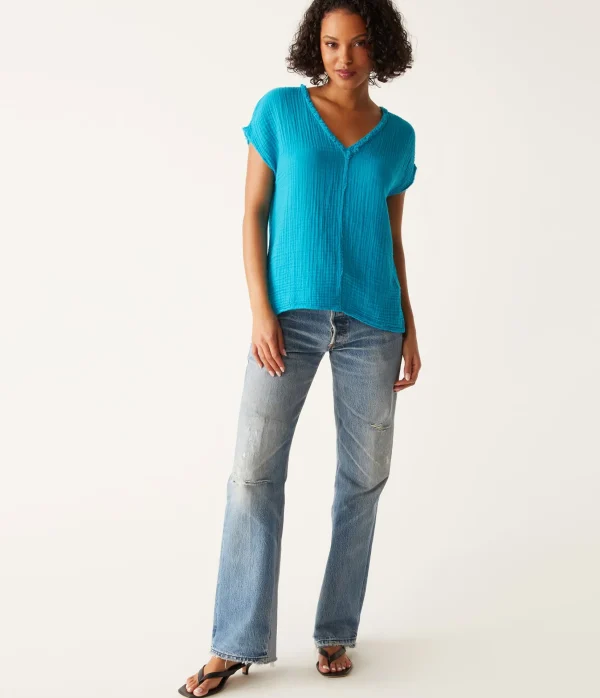Michael Stars Draya Gauze V-Neck Top- Tops, Blouses & Shirts