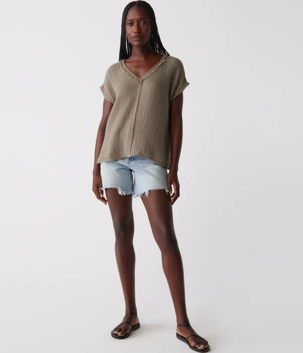 Michael Stars Draya Gauze V-Neck Top- Tops, Blouses & Shirts