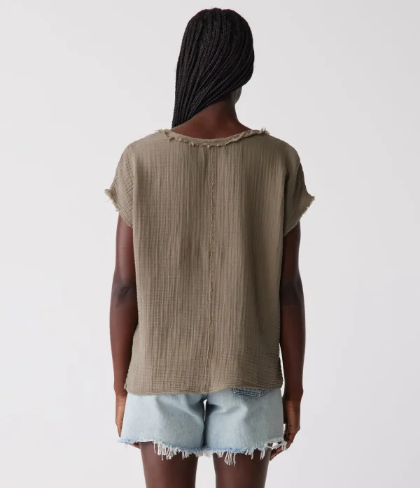Michael Stars Draya Gauze V-Neck Top- Tops, Blouses & Shirts