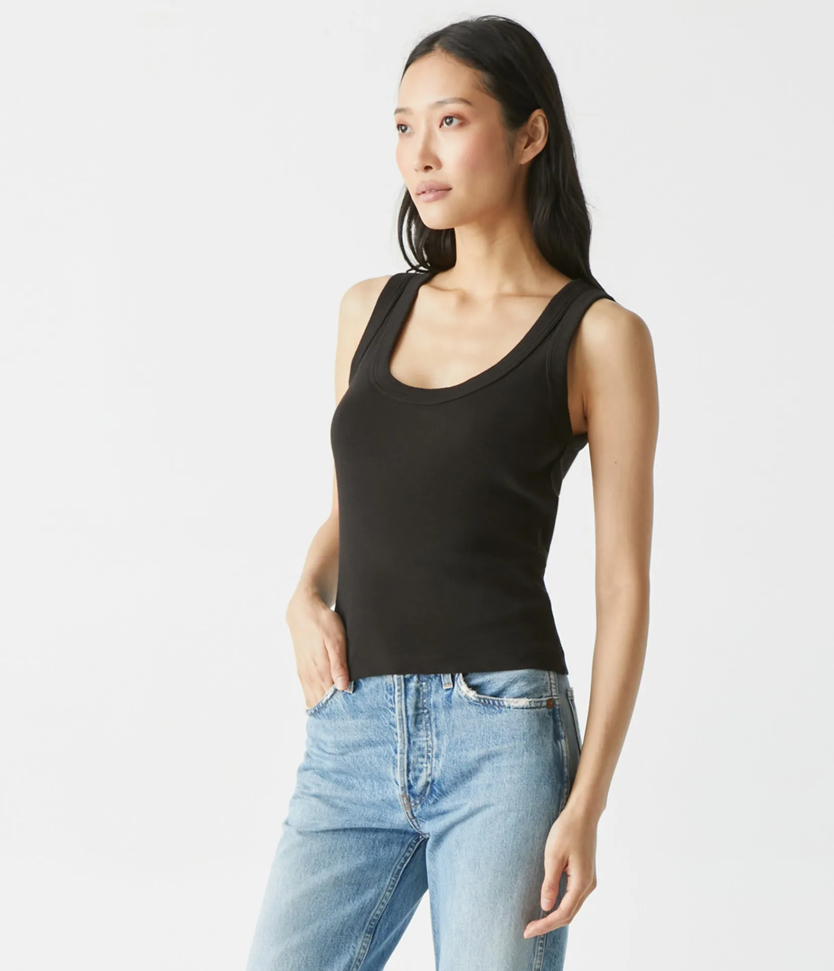 elodie_cropped_scoop_neck_tank_2.webp Michael Stars Elodie Cropped Scoop Neck Tank- Tank Tops | 1x1 Cotton T-Shirts