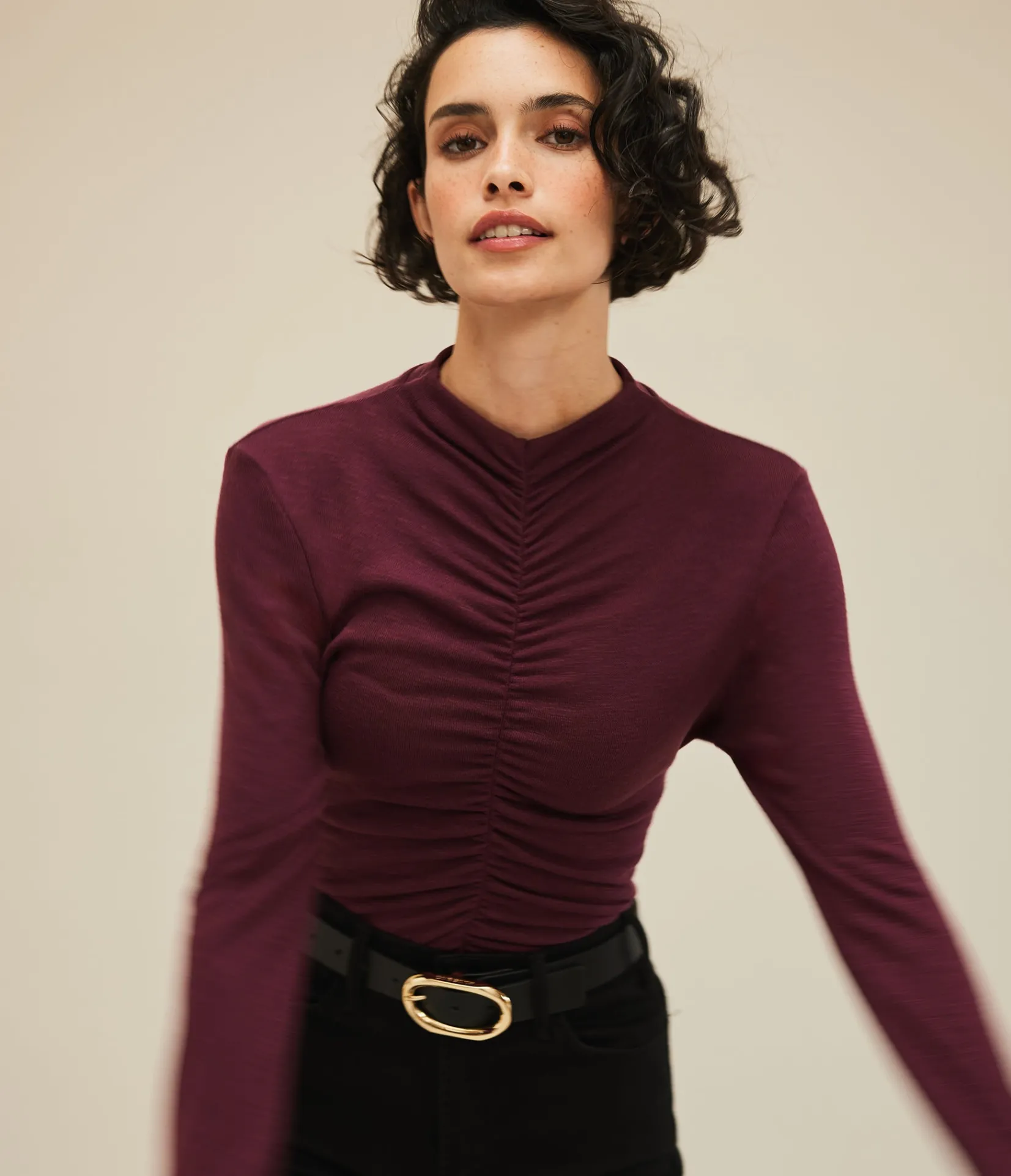 evelyn_ruched_top_3.webp Michael Stars Evelyn Ruched Top- Tops, Blouses & Shirts | T-Shirts
