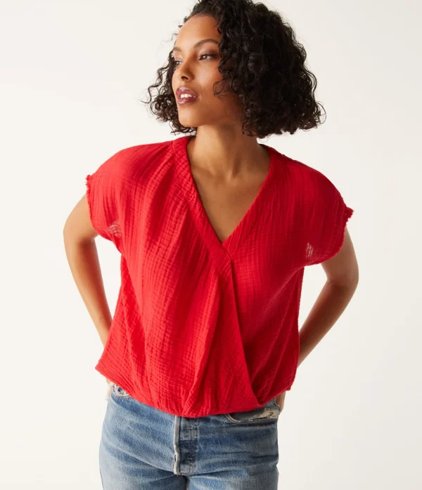 Michael Stars Evie Gauze Surplice Top- Tops, Blouses & Shirts
