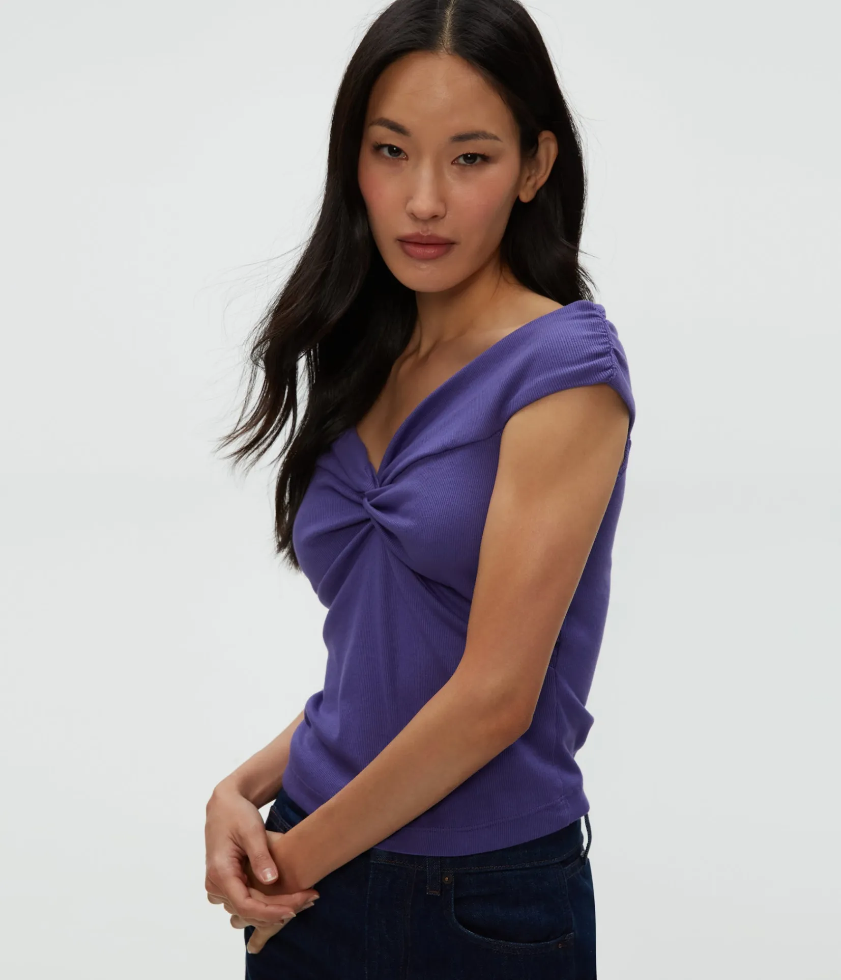 gabbriette_twist_front_top_14.webp Michael Stars Gabbriette Twist Front Top- Tops, Blouses & Shirts | Ultra Rib T-Shirts