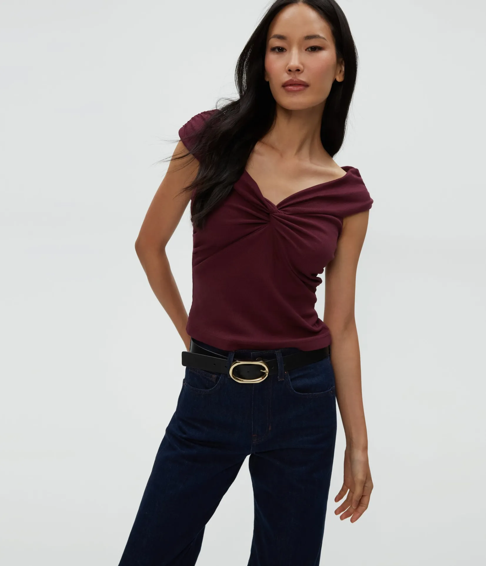 gabbriette_twist_front_top_4.webp Michael Stars Gabbriette Twist Front Top- Tops, Blouses & Shirts | Ultra Rib T-Shirts