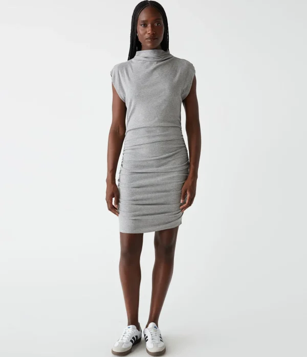 Michael Stars Gia Ribbed Power Shoulder Dress- Dresses | Knee Length Dresses
