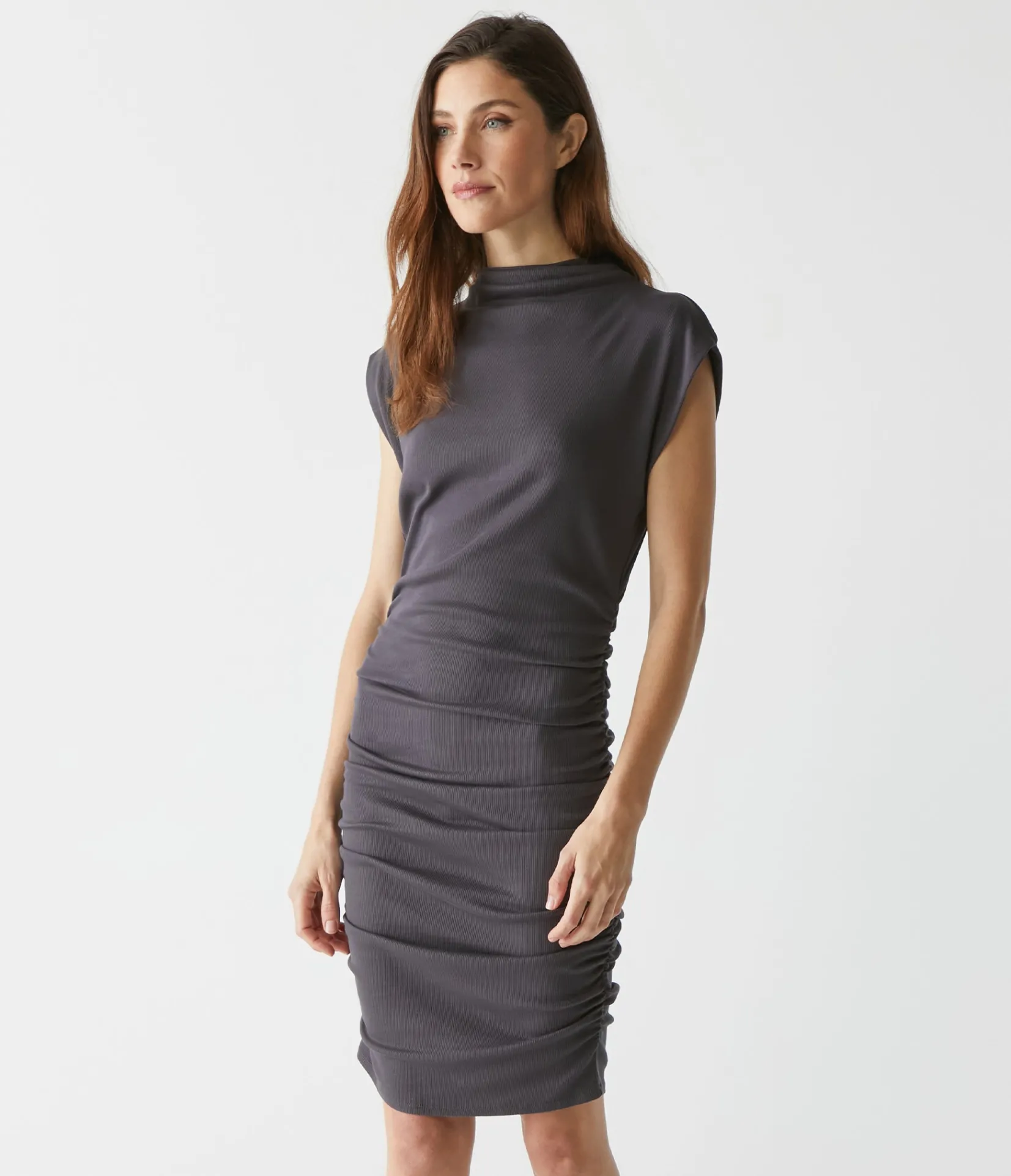 gia_ribbed_power_shoulder_dress_14.webp Michael Stars Gia Ribbed Power Shoulder Dress- Dresses | Knee Length Dresses