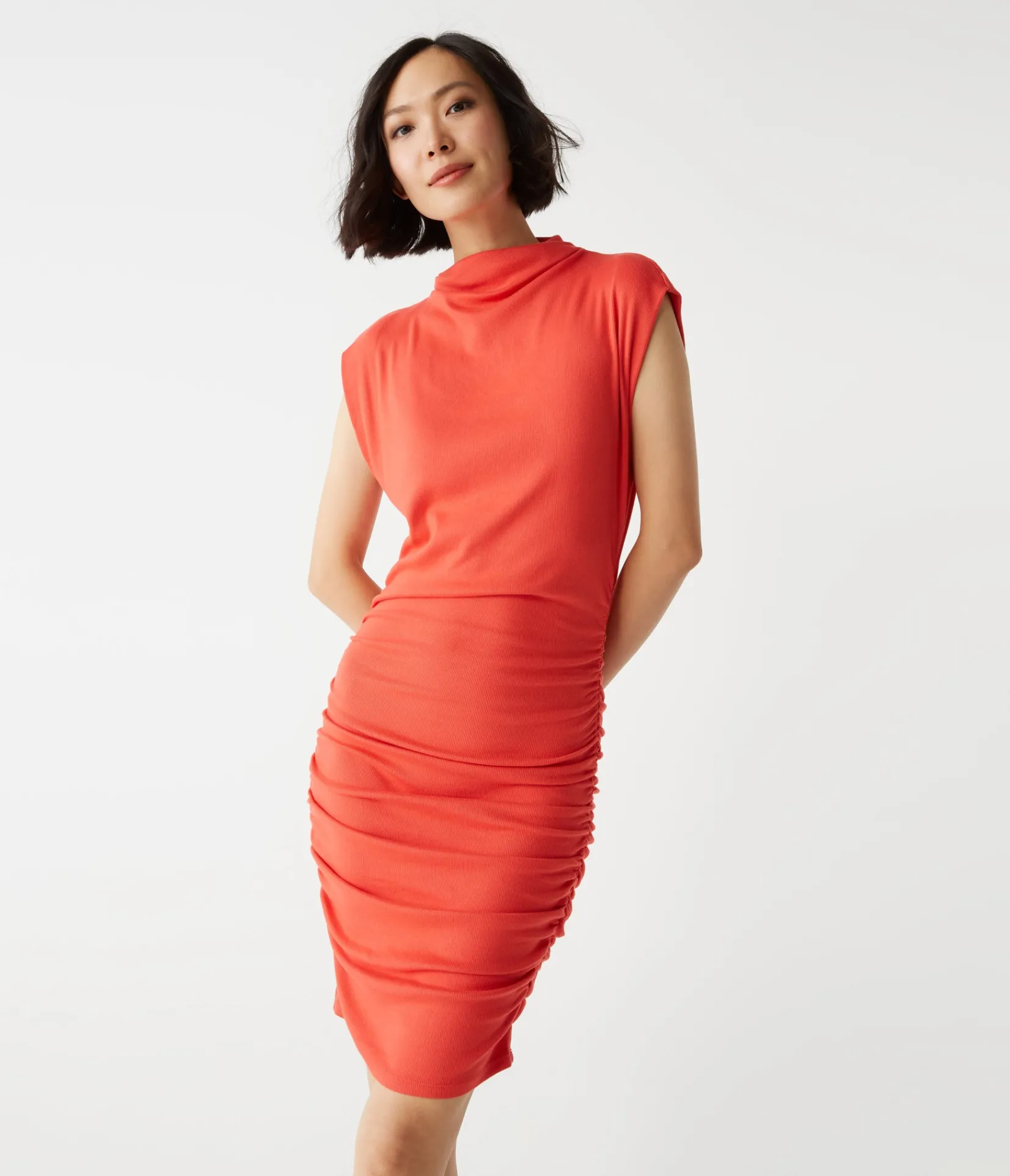 gia_ribbed_power_shoulder_dress_16.webp Michael Stars Gia Ribbed Power Shoulder Dress- Dresses | Knee Length Dresses