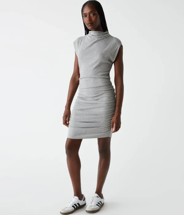 Michael Stars Gia Ribbed Power Shoulder Dress- Dresses | Knee Length Dresses