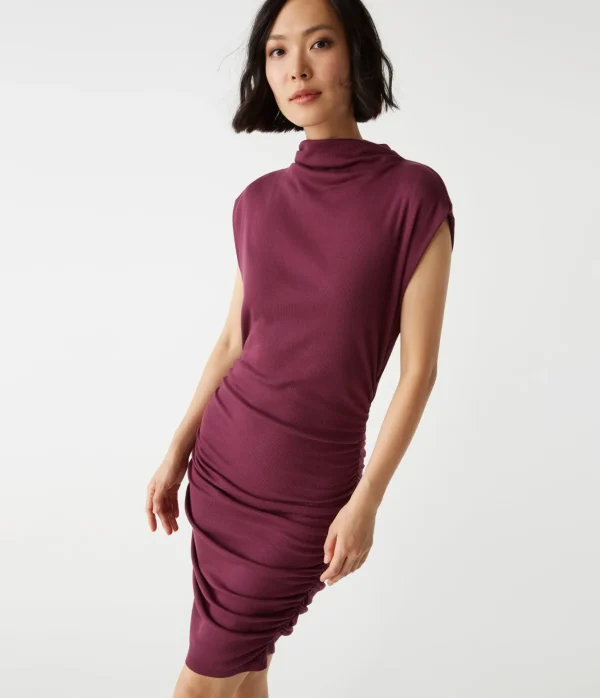 Michael Stars Gia Ribbed Power Shoulder Dress- Dresses | Knee Length Dresses