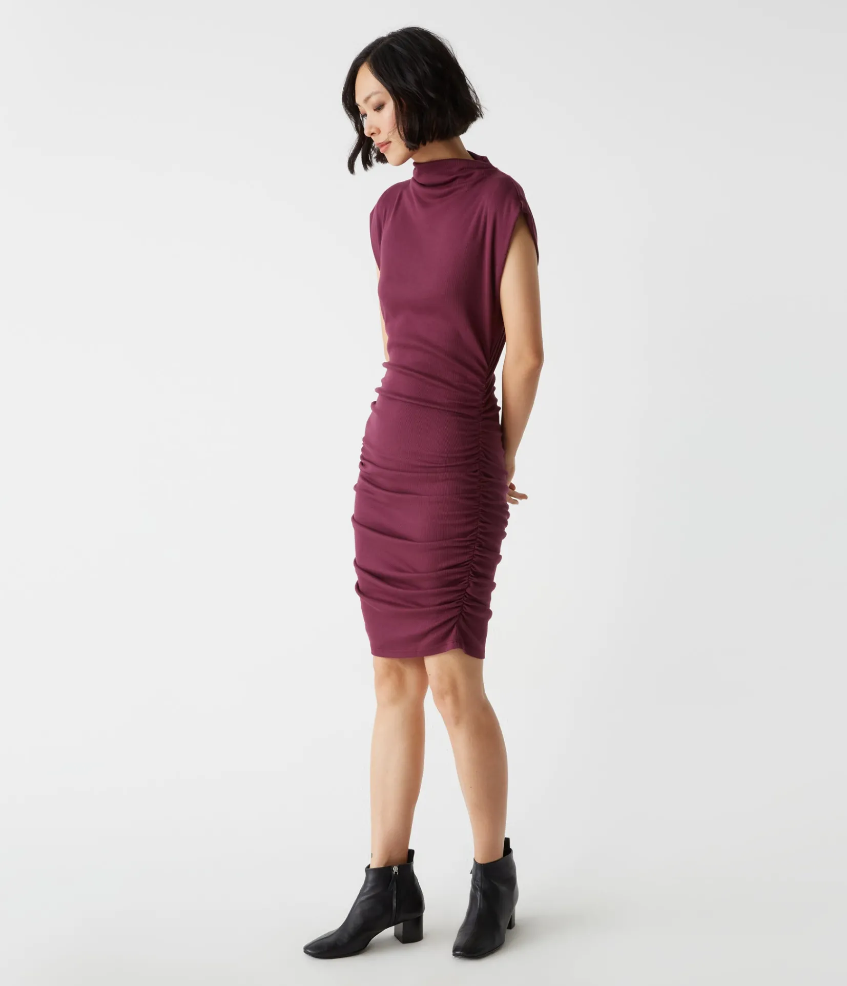 gia_ribbed_power_shoulder_dress_22.webp Michael Stars Gia Ribbed Power Shoulder Dress- Dresses | Knee Length Dresses