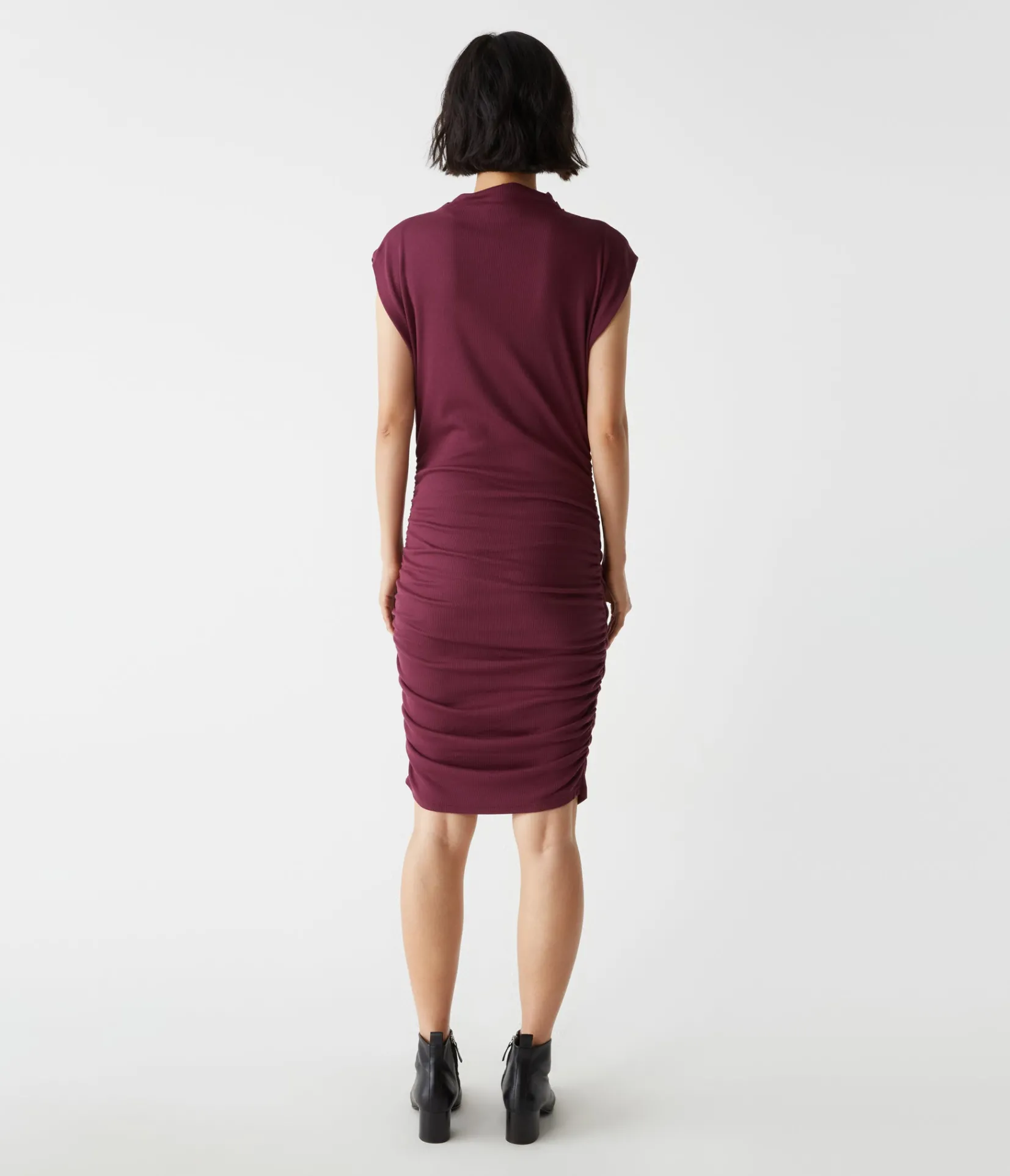 gia_ribbed_power_shoulder_dress_23.webp Michael Stars Gia Ribbed Power Shoulder Dress- Dresses | Knee Length Dresses