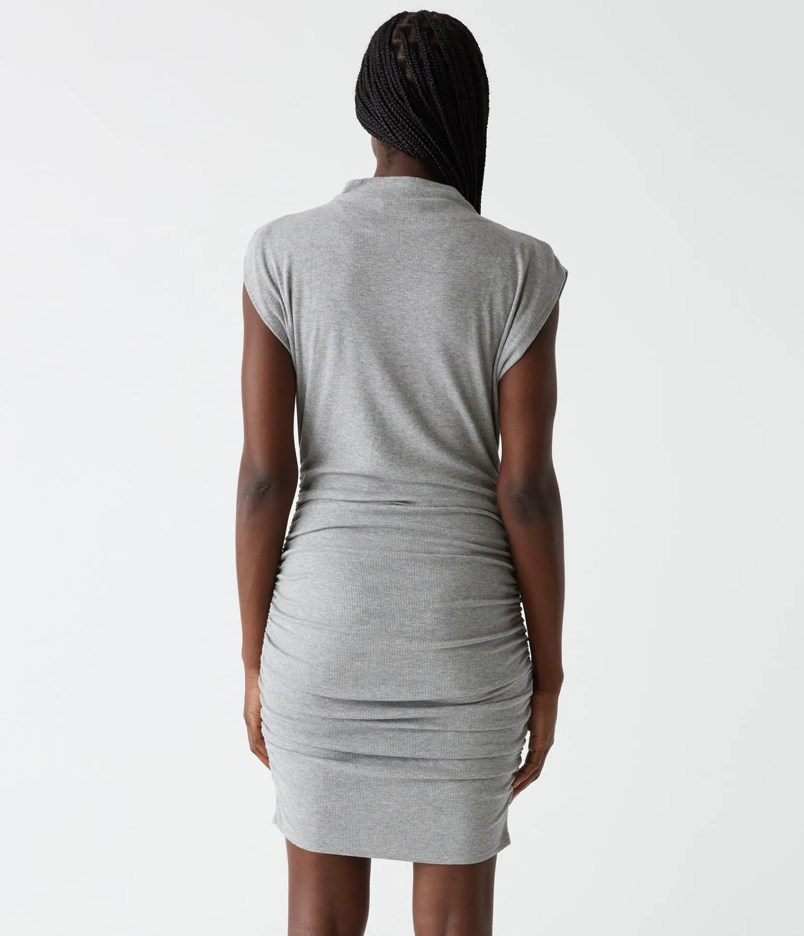 gia_ribbed_power_shoulder_dress_3.webp Michael Stars Gia Ribbed Power Shoulder Dress- Dresses | Knee Length Dresses