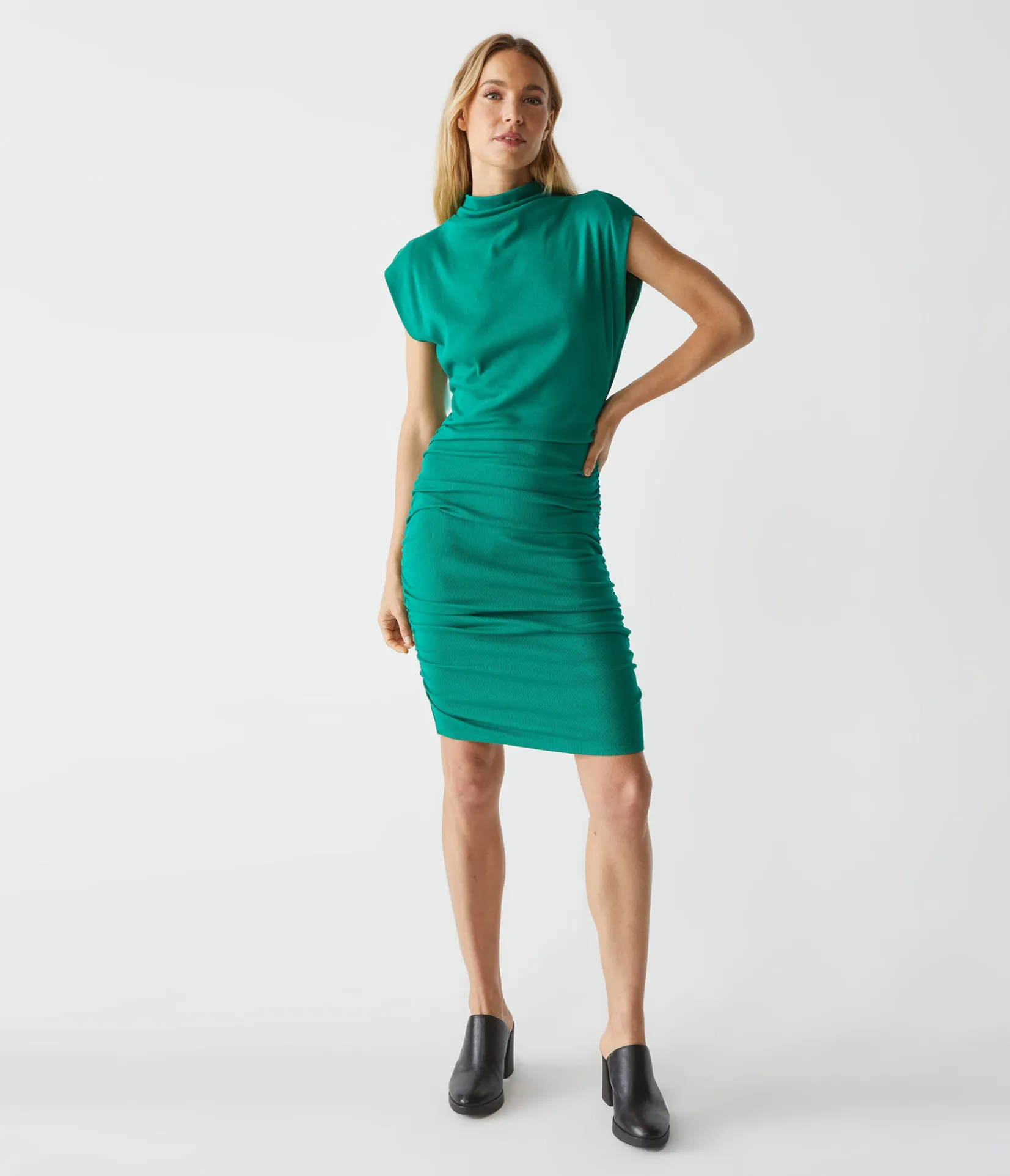 gia_ribbed_power_shoulder_dress_33.webp Michael Stars Gia Ribbed Power Shoulder Dress- Dresses | Knee Length Dresses