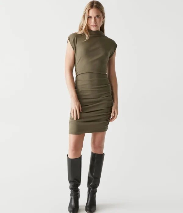 Michael Stars Gia Ribbed Power Shoulder Dress- Dresses | Knee Length Dresses