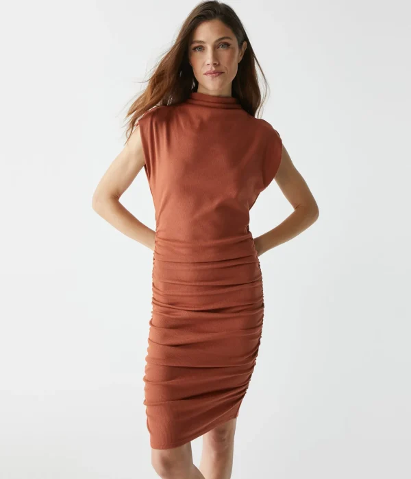 Michael Stars Gia Ribbed Power Shoulder Dress- Dresses | Knee Length Dresses