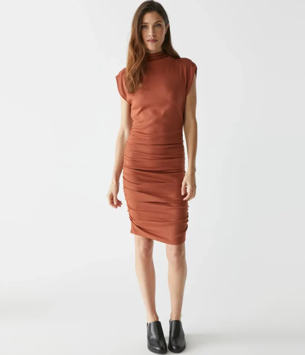 Michael Stars Gia Ribbed Power Shoulder Dress- Dresses | Knee Length Dresses