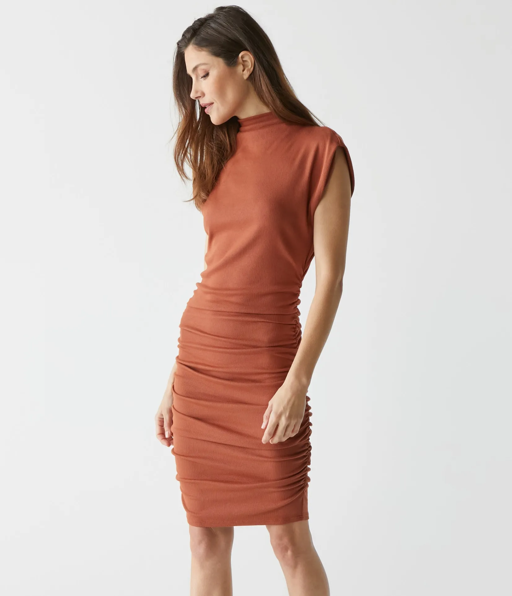 gia_ribbed_power_shoulder_dress_46.webp Michael Stars Gia Ribbed Power Shoulder Dress- Dresses | Knee Length Dresses