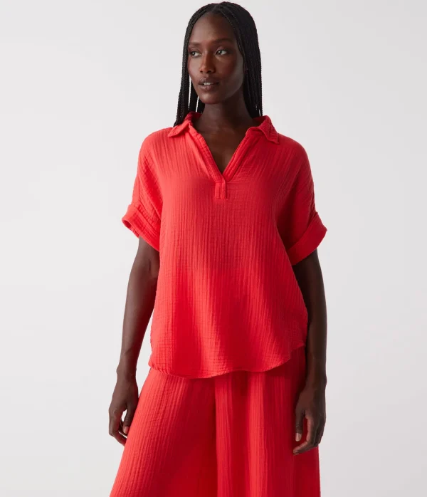 Michael Stars Gigi Gauze Popover Top- Tops, Blouses & Shirts