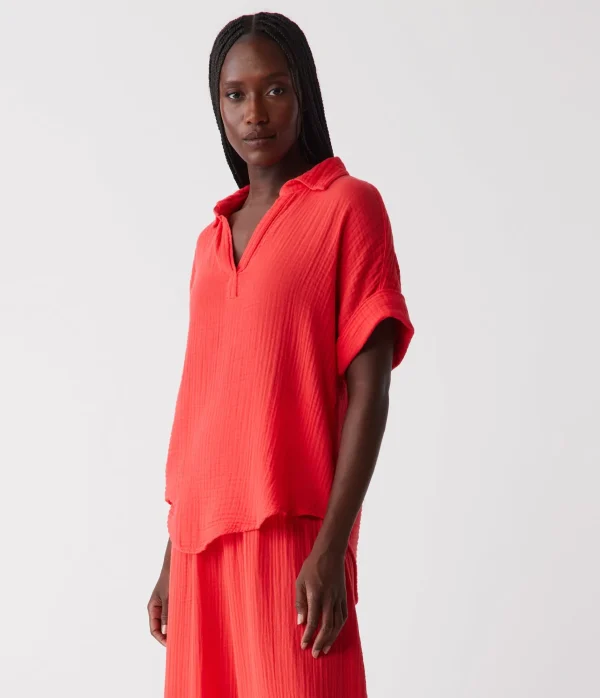 Michael Stars Gigi Gauze Popover Top- Tops, Blouses & Shirts