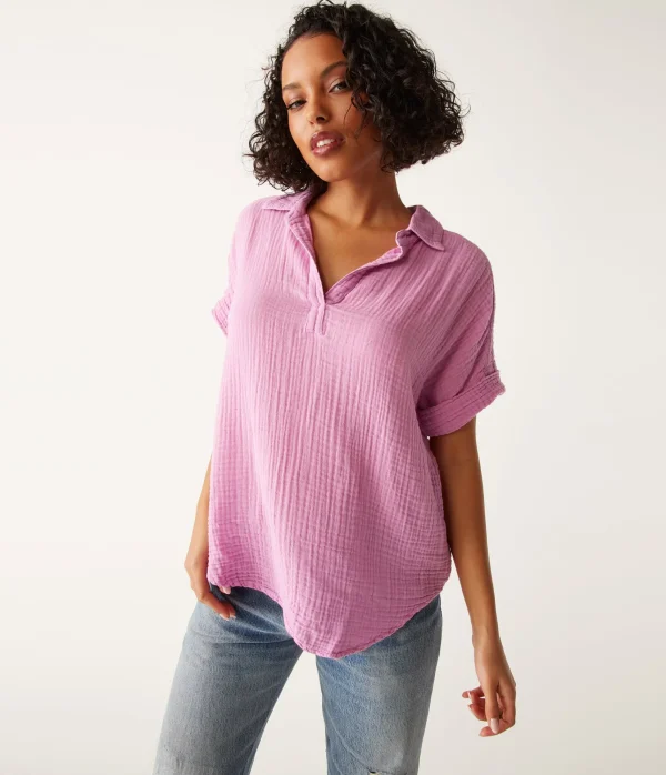 Michael Stars Gigi Gauze Popover Top- Tops, Blouses & Shirts