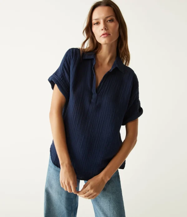 Michael Stars Gigi Gauze Popover Top- Tops, Blouses & Shirts