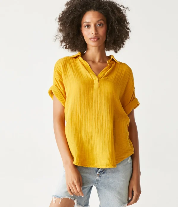 Michael Stars Gigi Gauze Popover Top- Tops, Blouses & Shirts