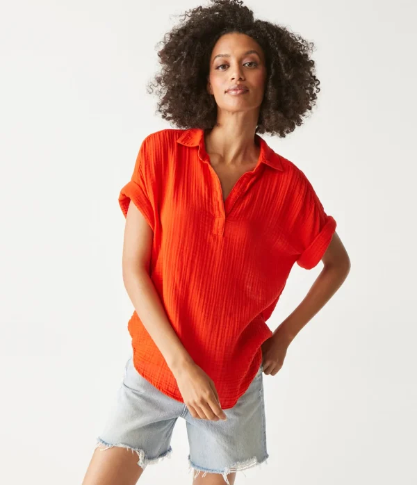 Michael Stars Gigi Gauze Popover Top- Tops, Blouses & Shirts