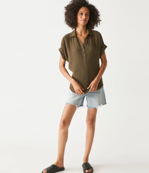 Michael Stars Gigi Gauze Popover Top- Tops, Blouses & Shirts