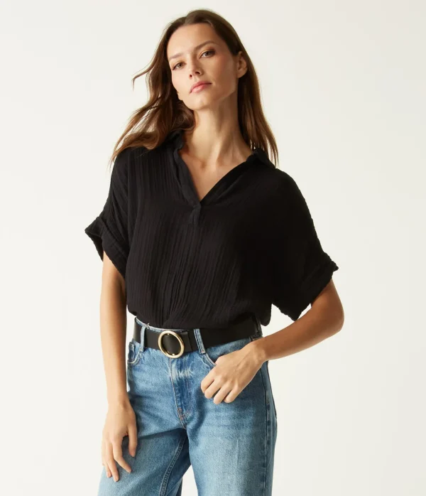 Michael Stars Gigi Gauze Popover Top- Tops, Blouses & Shirts
