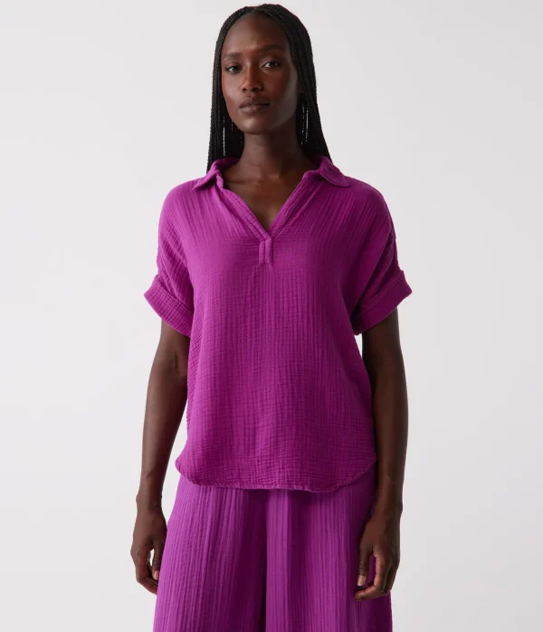 Michael Stars Gigi Gauze Popover Top- Tops, Blouses & Shirts