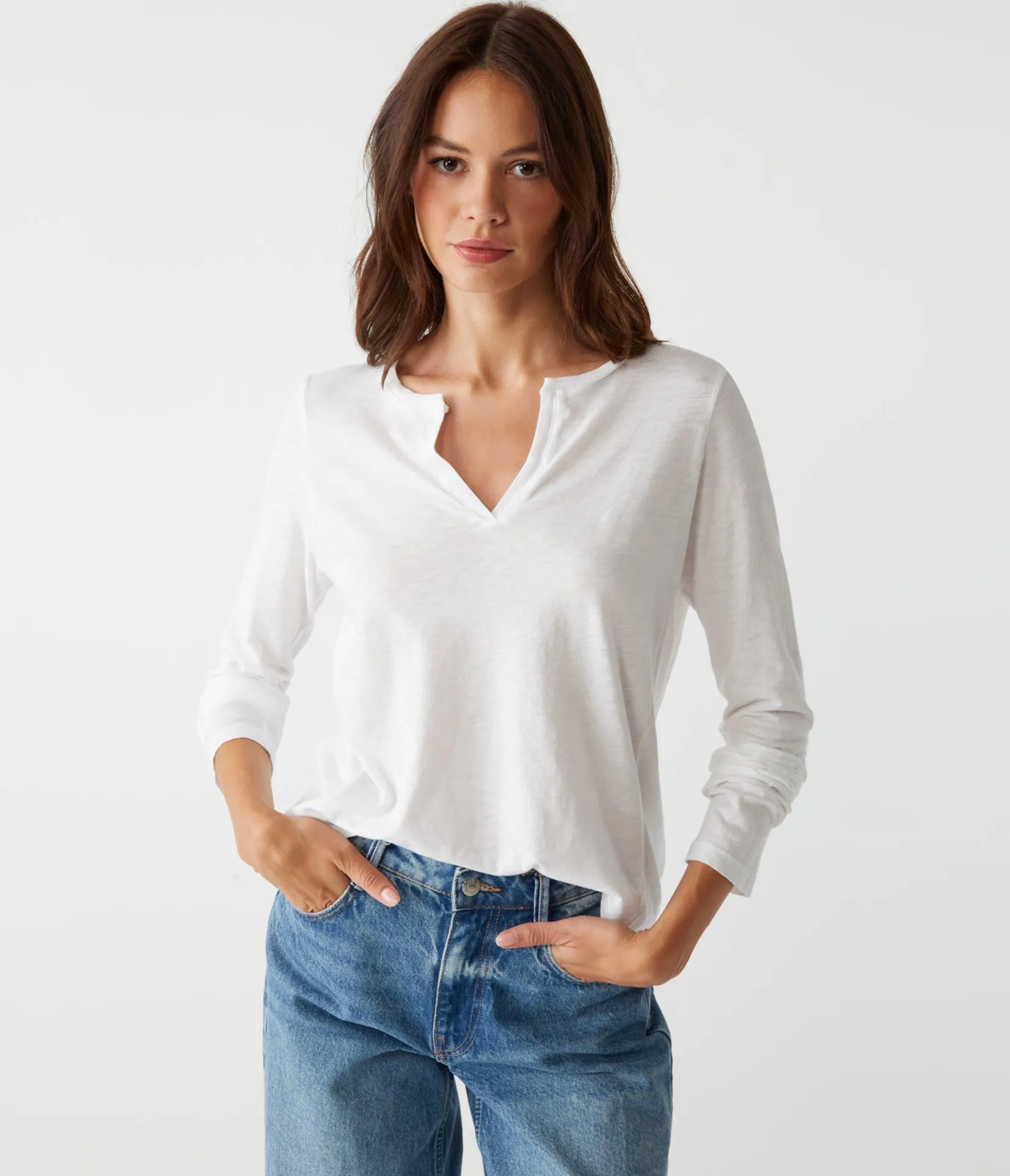 hailie_rib_mixed_tee_0.webp Michael Stars Hailie Rib Mixed Tee- T-Shirts | Supima Cotton T-Shirts