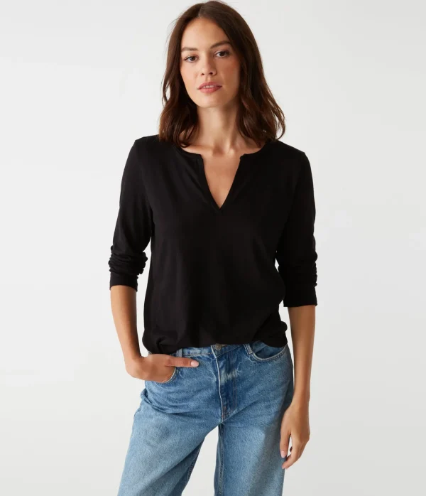 Michael Stars Hailie Rib Mixed Tee- T-Shirts | Supima Cotton T-Shirts