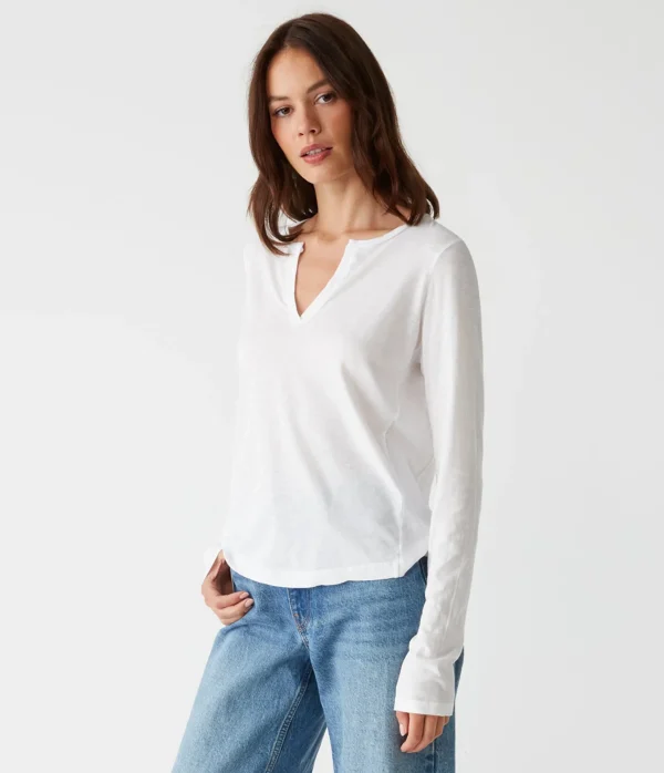 Michael Stars Hailie Rib Mixed Tee- T-Shirts | Supima Cotton T-Shirts