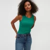 Michael Stars Halley Ribbed Tank with Ruching- Tank Tops | Ultra Rib T-Shirts