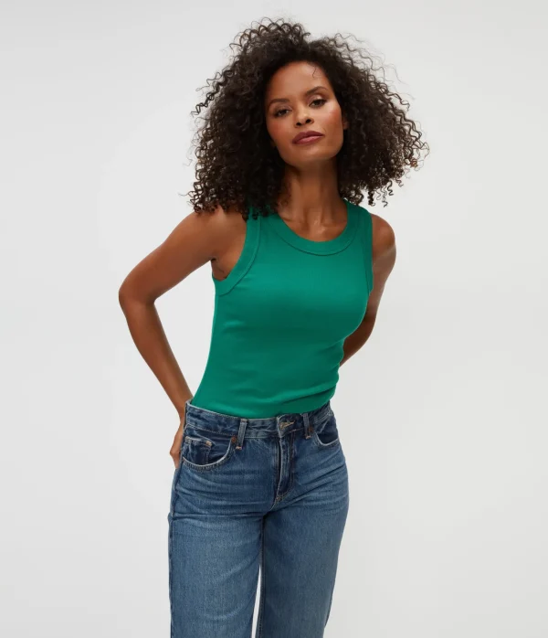 Michael Stars Halley Ribbed Tank with Ruching- Tank Tops | Ultra Rib T-Shirts