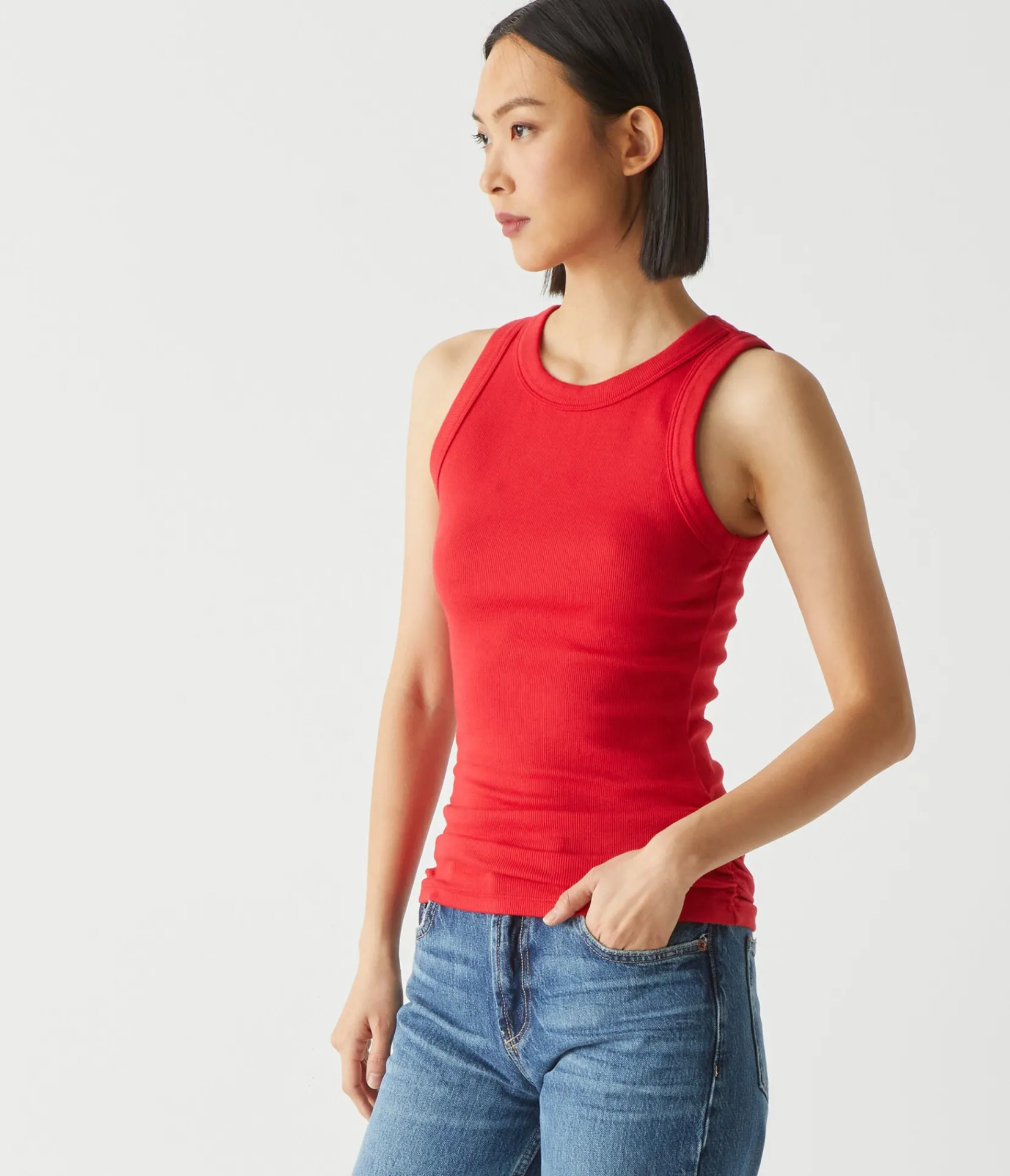 halley_ribbed_tank_with_ruching_10.webp Michael Stars Halley Ribbed Tank with Ruching- Tank Tops | Ultra Rib T-Shirts