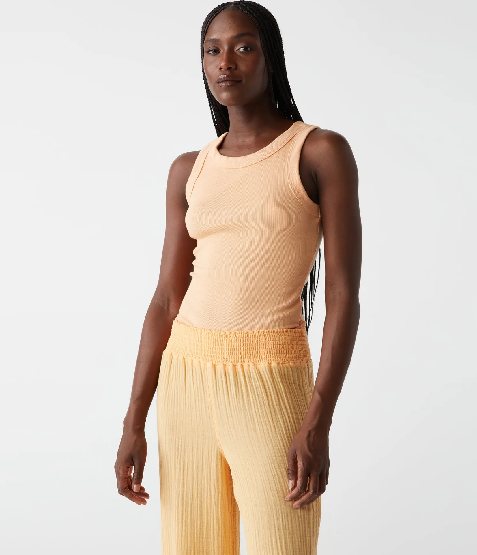 halley_ribbed_tank_with_ruching_100.webp Michael Stars Halley Ribbed Tank with Ruching- Tank Tops | Ultra Rib T-Shirts
