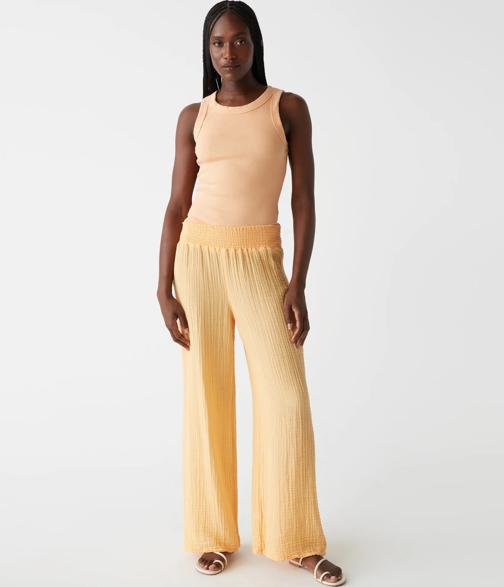 halley_ribbed_tank_with_ruching_101.webp Michael Stars Halley Ribbed Tank with Ruching- Tank Tops | Ultra Rib T-Shirts