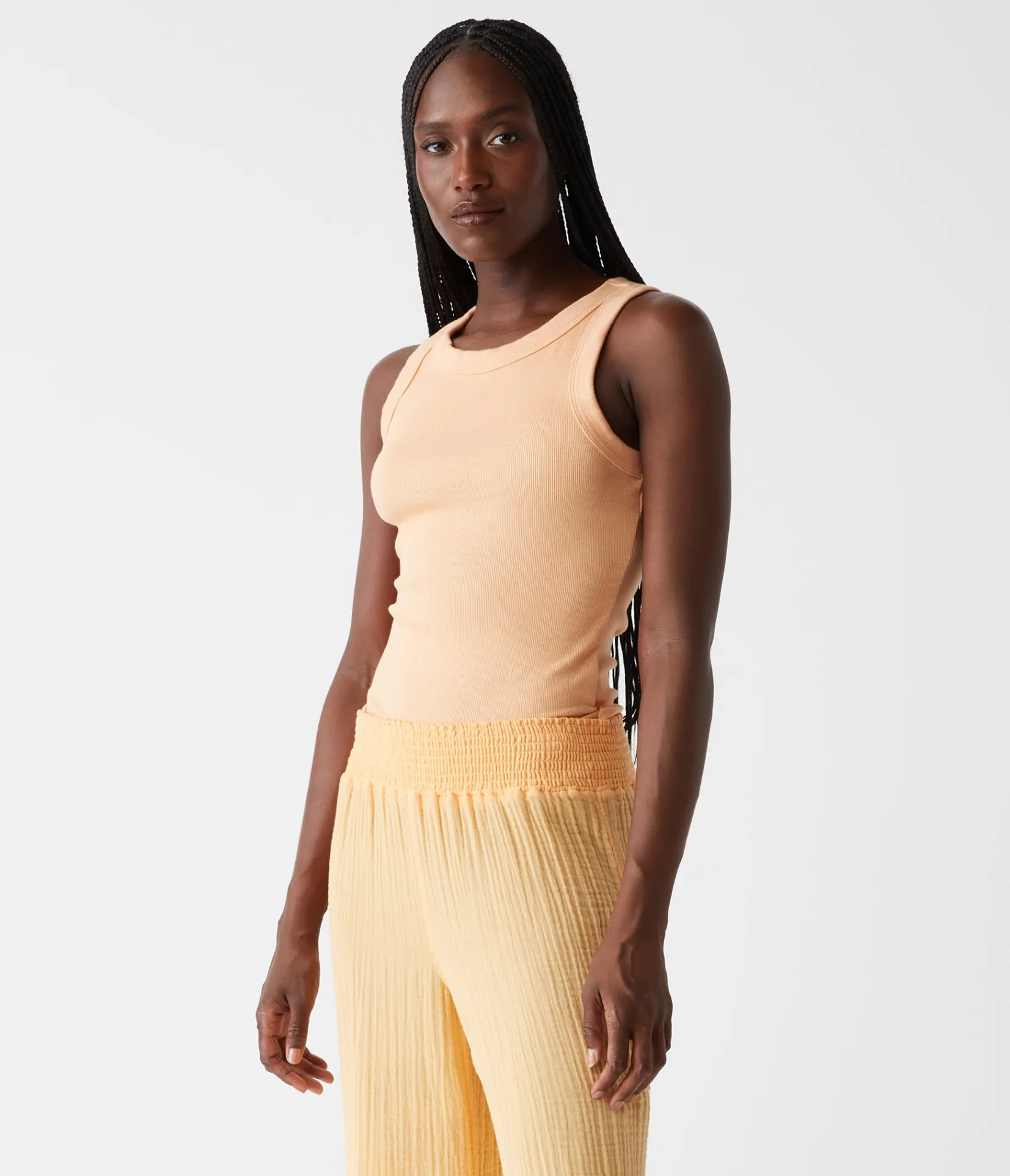 halley_ribbed_tank_with_ruching_102.webp Michael Stars Halley Ribbed Tank with Ruching- Tank Tops | Ultra Rib T-Shirts
