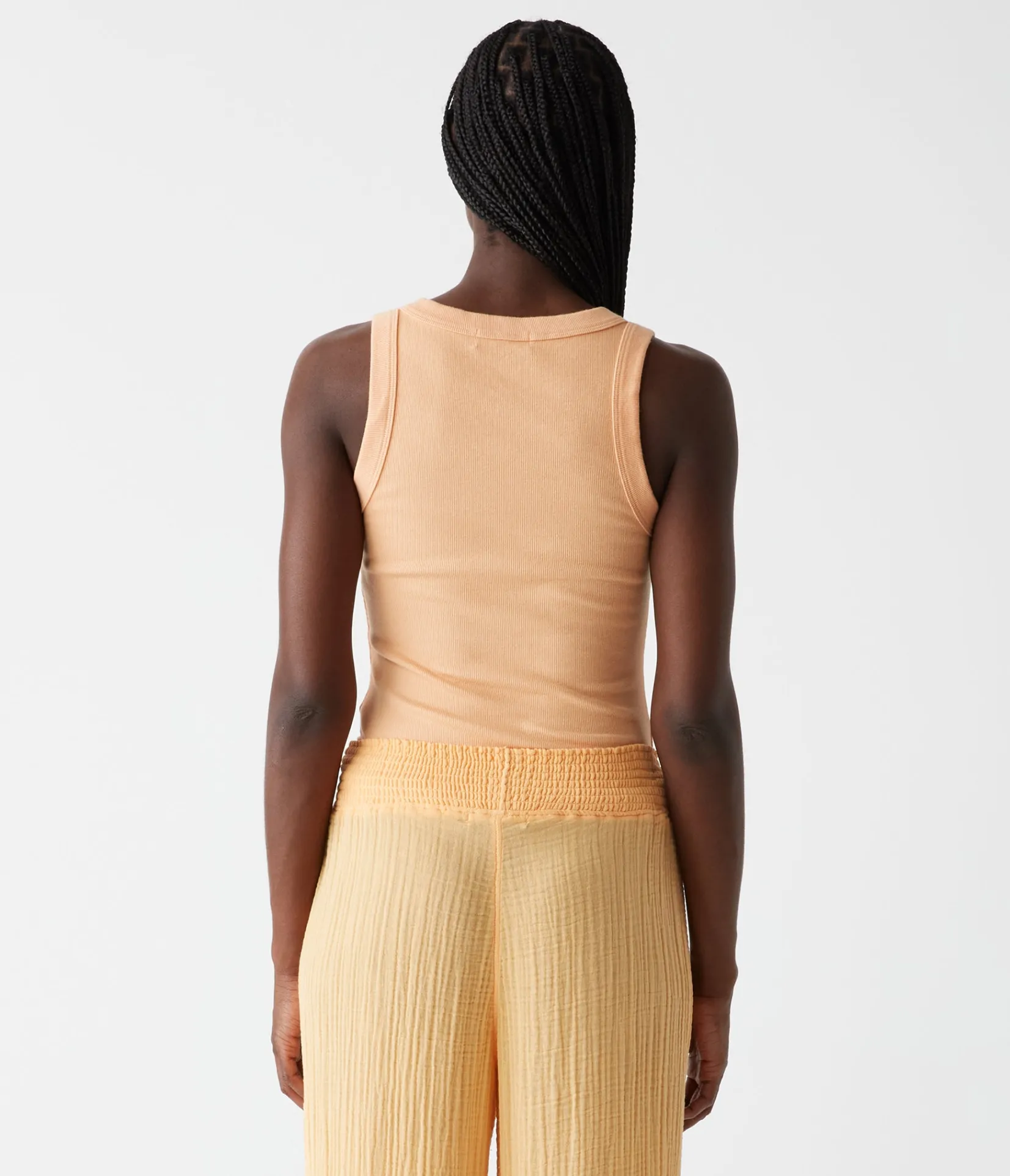 halley_ribbed_tank_with_ruching_103.webp Michael Stars Halley Ribbed Tank with Ruching- Tank Tops | Ultra Rib T-Shirts