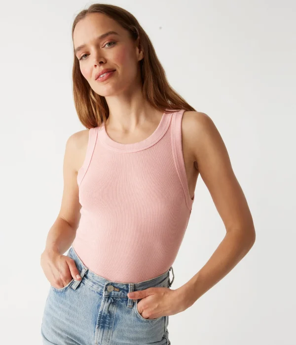 Michael Stars Halley Ribbed Tank with Ruching- Tank Tops | Ultra Rib T-Shirts
